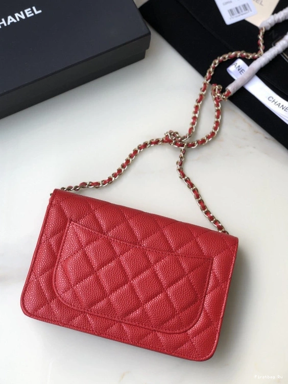 First Bag Ru CAVIAR WITH WALLET CHANEL HARDWARE CHAIN GOLD 0819